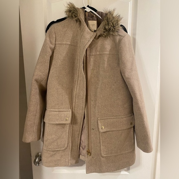 Jcrew tan coat with fur hood - Picture 1 of 5